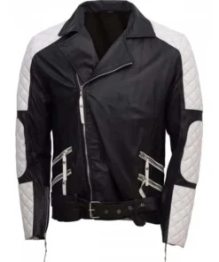 Men’s Black & White Biker Leather Jacket