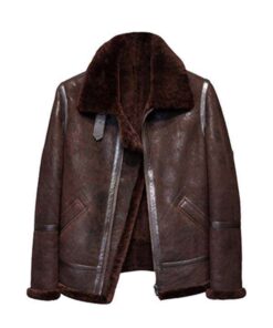 Men Brown Distressed B3 Shearling Leather Jacket