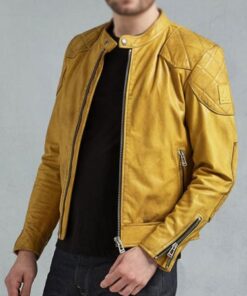 Men's Cafe Racer Yellow Leather Biker Jacket