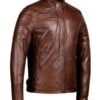 Mens Distressed Brown Café Racer Leather Jacket