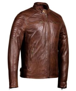 Mens Distressed Brown Café Racer Leather Jacket