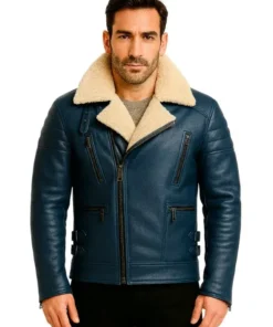 Men’s Asymmetrical Shearling Leather Jacket