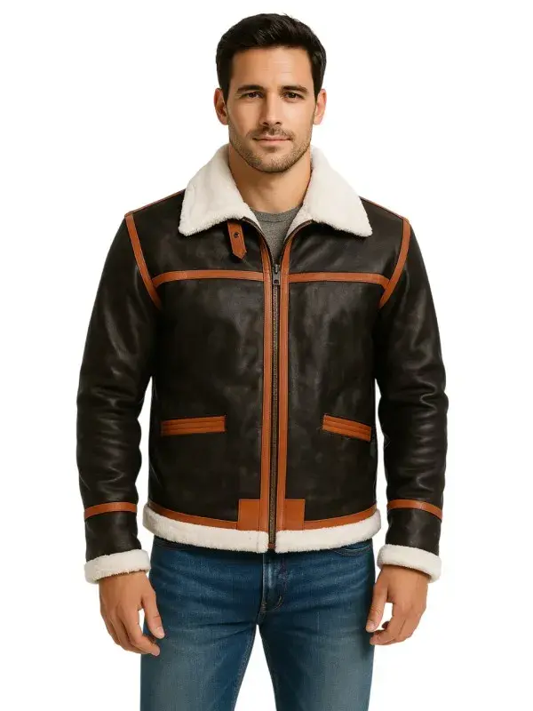 Distressed Brown Shearling Leather Jacket