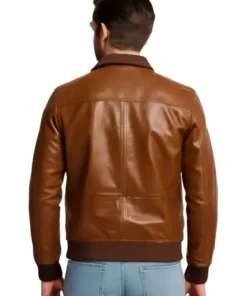 Men Bomber Shining Brown Leather Jacket