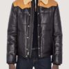Men Classic Puffer Leather Black Jacket