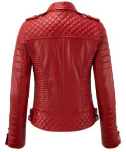 Alternative view of Women's Boda Style Red Quilted Biker Leather Jacket