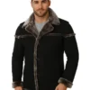 Men Shearling Black Leather Coat