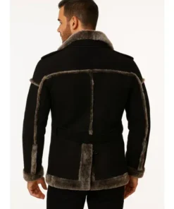 Men Shearling Black Leather Coat