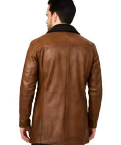 Men Brown Distressed Fur Leather Coat