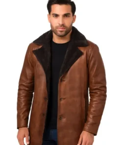 Men Brown Distressed Fur Leather Coat
