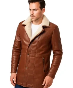 Men’s Shearling Mid-Length Brown Leather Coat
