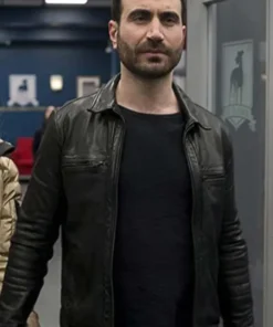 Ted Lasso S02 Roy Kent Black Leather Jacket side pose