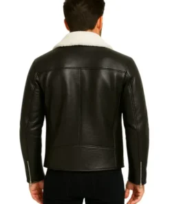 Men White Fur Black Leather Jacket
