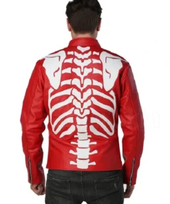 White Skeleton Red Leather Jacket for Men – Back View