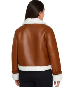 Aviator Cropped Brown Leather Jacket