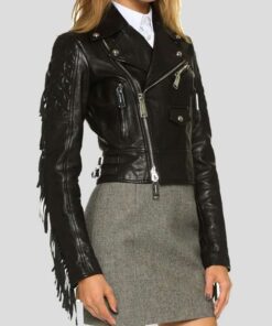 Women's Black Cropped Leather Jacket