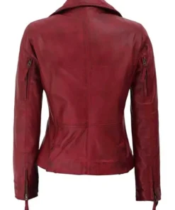 Women’s Red Asymmetrical Slim Fit Leather Jacket