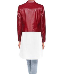 Alternative view of Women’s Red Slim-Fit Leather Cafe Racer Jacket