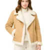 Women’s Sheepskin Aviator Beige Shearling Jacket