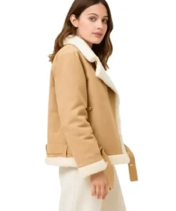 Women’s Sheepskin Aviator Beige Shearling Jacket
