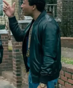 BMF Demetrius ‘Lil Meech’ Flenory Black Bomber Jacket worn by the character in the popular crime drama series.