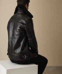 Alternative view of Men Black Shearling Bomber Leather Jacket