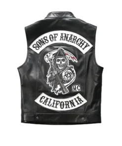 Sons Of Anarchy Vest back view showing the seamless leather panels and professional high density stitching.