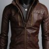Men Brown Bomber Leather Jacket