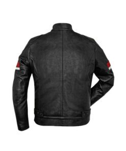 Men's Black Cafe Racer Red and White Striped Jacket