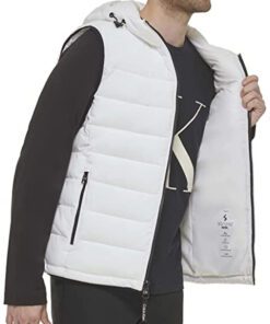 White Hooded Puffer Vest For Men