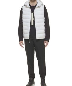 White Hooded Puffer Vest For Men