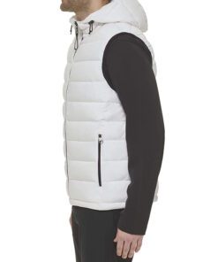 White Hooded Puffer Vest For Men