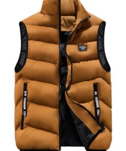 Men Regular Outwear Puffer Brown Vest