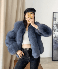 Real Fox Fur Shoulder Crop Jacket For Women