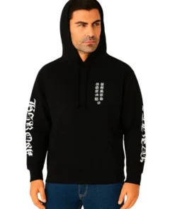 Streetwear Vertical Logo Black Hoodie