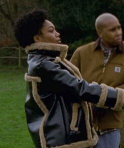 Master of None Denise Leather Jacket With Shearling Trim