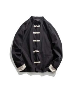 Men's Black Cotton Kimono Jacket