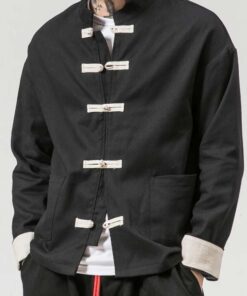 Men's Black Cotton Kimono Jacket