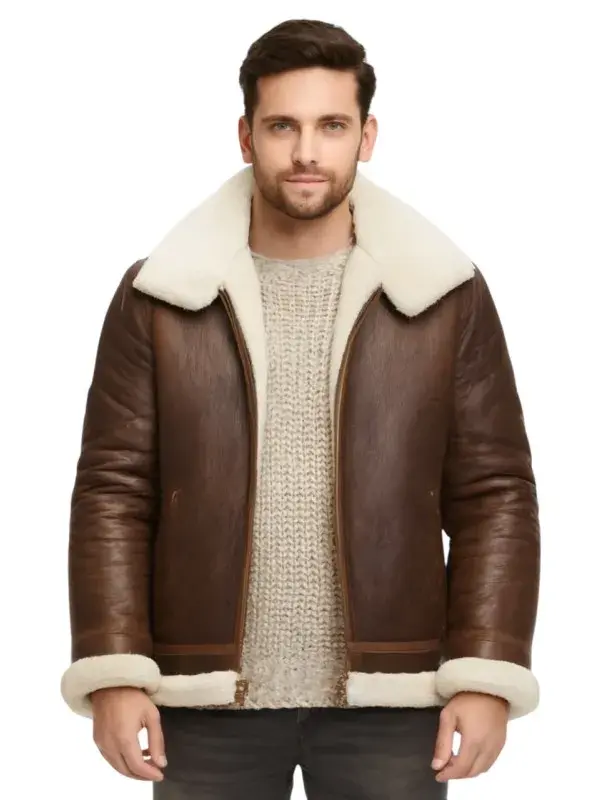 Alex Brown Sheepskin Shearling Aviator Leather Jacket