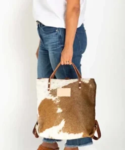 Hairon White And Brown Leather Backpack