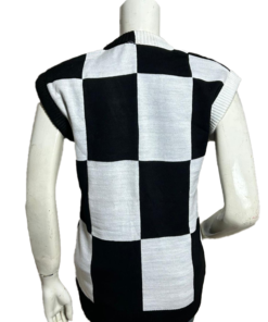 Back view of the black and grey checkered Wednesday Addams Sweater Vest from America Jackets.