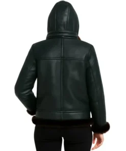 Aviator Black Vegan Shearling Hooded Fur Jacket For Women’s