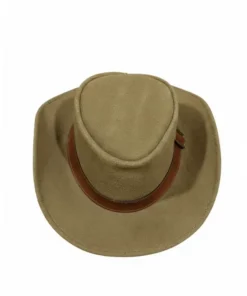 Top down view of the rugged spencer dutton hat from 1923, showing the tan suede texture and leather band of these iconic 1923 hats