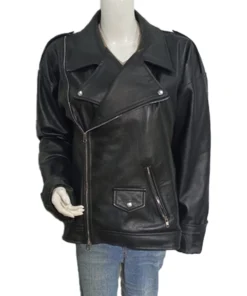 Hailey Bieber Black Oversized Motorcycle Jacket