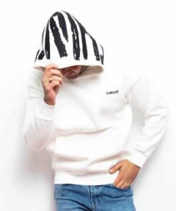 Mens Casual Plush White Catch Hoodie