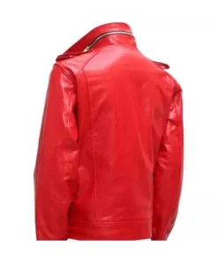 Flap Pocket Leather Jacket Red Men back