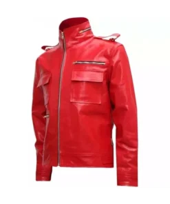Flap Pocket Leather Jacket Red Men front