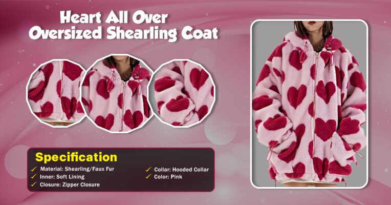 Heart All Over Oversized Shearling Coat