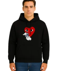 Mens Heart Print Casual Kangaroo Hoodie