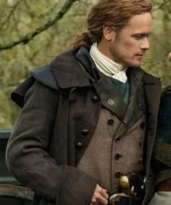 Outlander S05 Jamie Fraser Grey Trench Coat side pose